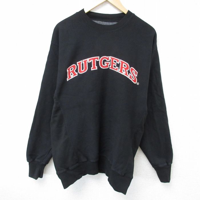 【50%OFF】XL★古着 STEVE&BARRYS 長袖 スウェット メンズ RUTGERS 大きいサイズ クルーネック 黒 ブラック 25may29 中古 スエット トレーナー トップス