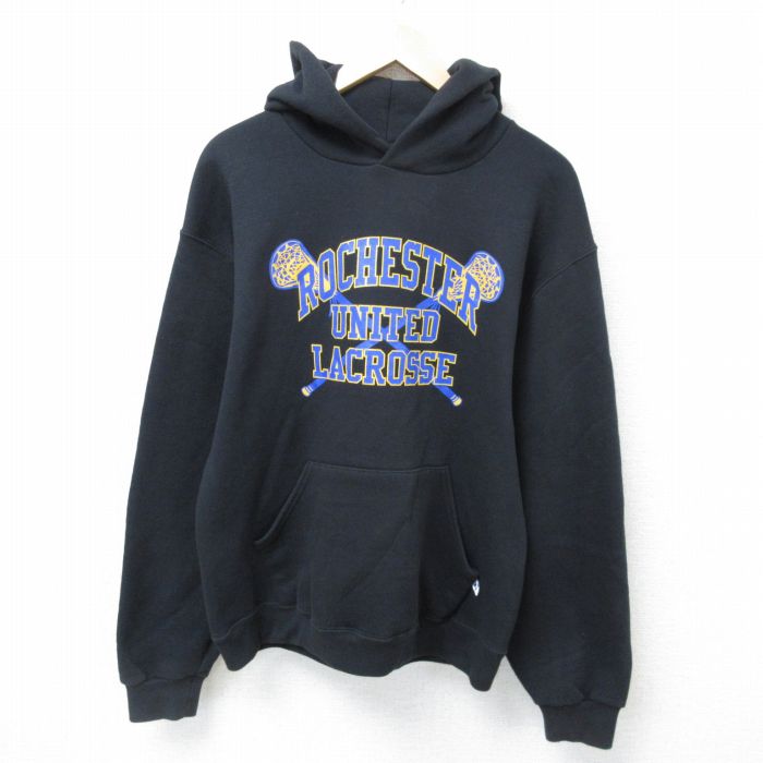 M★古着 ラッセル 長袖 スウェット パーカー メンズ 00年代 00s ラクロス 黒 ブラック 25may29 中古 スエット トレーナー トップス