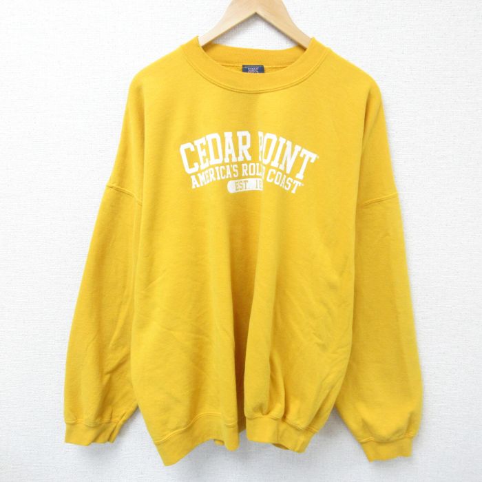 XL★古着 MVスポーツ 長袖 スウェット メンズ CEDAR 大きいサイズ クルーネック 黄 イエロー 25may29 中古 スエット トレーナー トップス