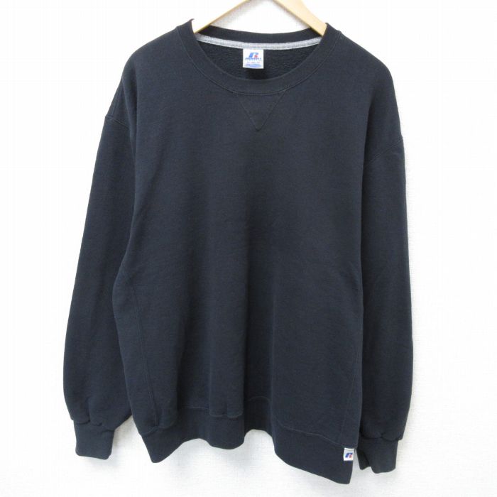 XL★古着 ラッセル 長袖 スウェット メンズ 00年代 00s 無地 大きいサイズ クルーネック 黒 ブラック 25may29 中古 スエット トレーナー トップス