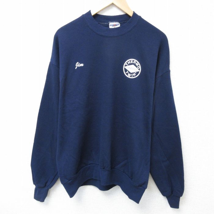 L★古着 ジャージーズ 長袖 スウェット メンズ 00年代 00s TWIN クルーネック 紺 ネイビー 25may29 中古 スエット トレーナー トップス