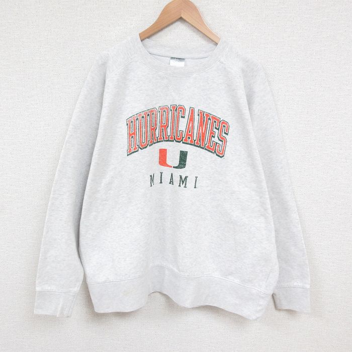 XL★古着 長袖 スウェット メンズ 00年代 00s マイアミハリケーンズ 大きいサイズ クルーネック 薄グレー 霜降り 25may29 中古 スエット トレーナー トップス