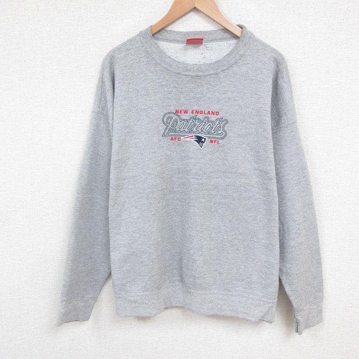 XL★古着 長袖 スウェット メンズ 00年代 00s NFL ニューイングランドペイトリオッツ 刺繍 大きいサイズ クルーネック グレー 霜降り アメフト スーパーボウル 25may29 中古 スエット トレーナー トップス