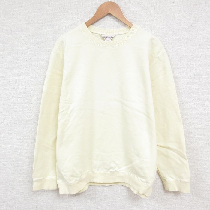 XL★古着 長袖 スウェット メンズ 00年代 00s 無地 大きいサイズ コットン クルーネック カナダ製 薄黄 イエロー 25may29 中古 スエット トレーナー トップス