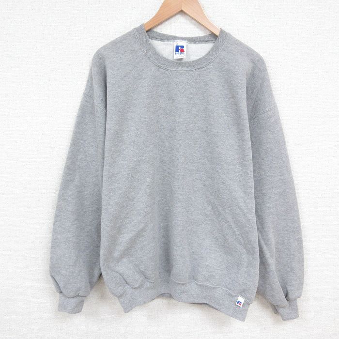 【20%OFF】L★古着 ラッセル 長袖 スウェット メンズ 00年代 00s 無地 クルーネック グレー 霜降り 【spe】 25may29 中古 スエット トレーナー トップス