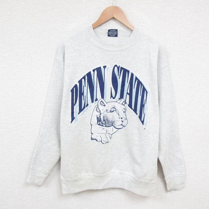 L★古着 長袖 スウェット カーディガン メンズ 90年代 90s PENN クルーネック USA製 薄グレー 霜降り 25may29 中古 スエット トレーナー トップス
