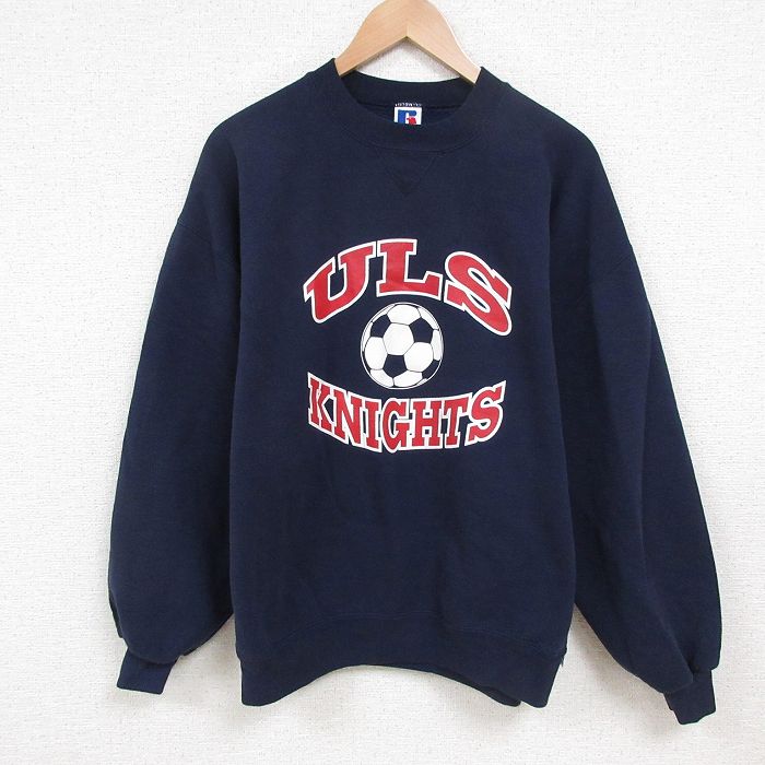 XL★古着 ラッセル 長袖 スウェット メンズ 90年代 90s サッカー クルーネック USA製 紺 ネイビー 【spe】 25jun04 中古 スエット トレーナー トップス