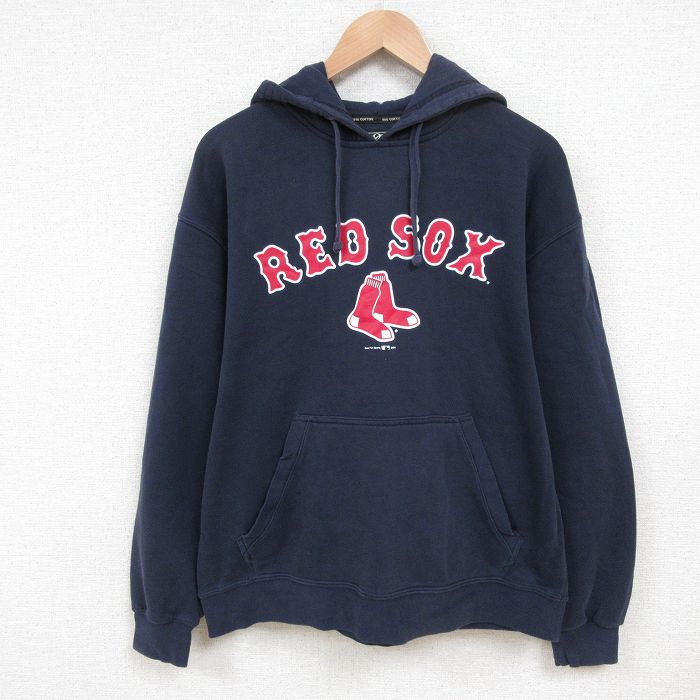 XL★古着 長袖 スウェット パーカー メンズ 00年代 00s MLB ボストンレッドソックス 紺 ネイビー メジャーリーグ ベースボール 野球 25jun04 中古 スエット トレーナー トップス