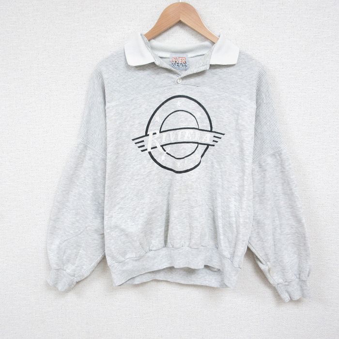 XL★古着 長袖 スウェット メンズ 90年代 90s RIVIERA 大きいサイズ 襟付き USA製 薄グレー 霜降り 25jun04 中古 スエット トレーナー トップス