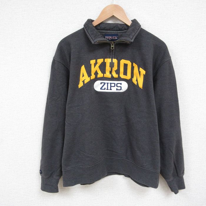 XL★古着 ジャンスポーツ 長袖 ハーフジップ スウェット メンズ 00年代 00s AKRON 大きいサイズ 濃グレー 霜降り 25jun04 中古 スエット トレーナー トップス