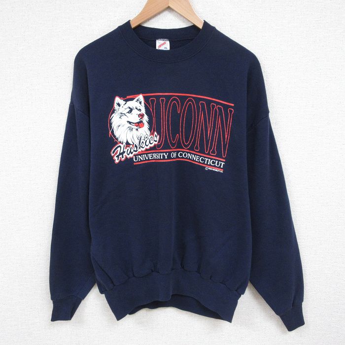 XL★古着 ジャージーズ 長袖 スウェット メンズ 90年代 90s コネチカットハスキーズ クルーネック USA製 紺 ネイビー 25jun04 中古 スエット トレーナー トップス
