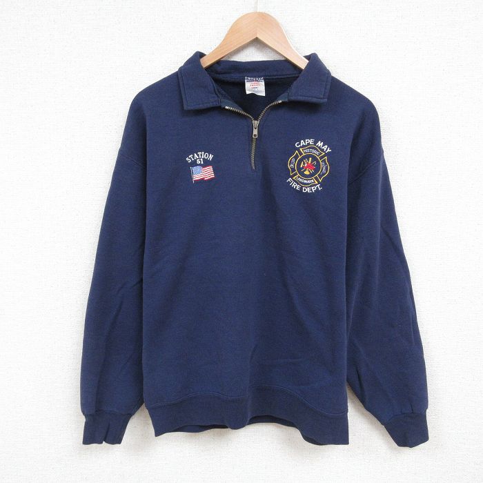 L★古着 ジャージーズ 長袖 ハーフジップ スウェット メンズ 00年代 00s 消防署 紺 ネイビー 25jun04 中古 スエット トレーナー トップス