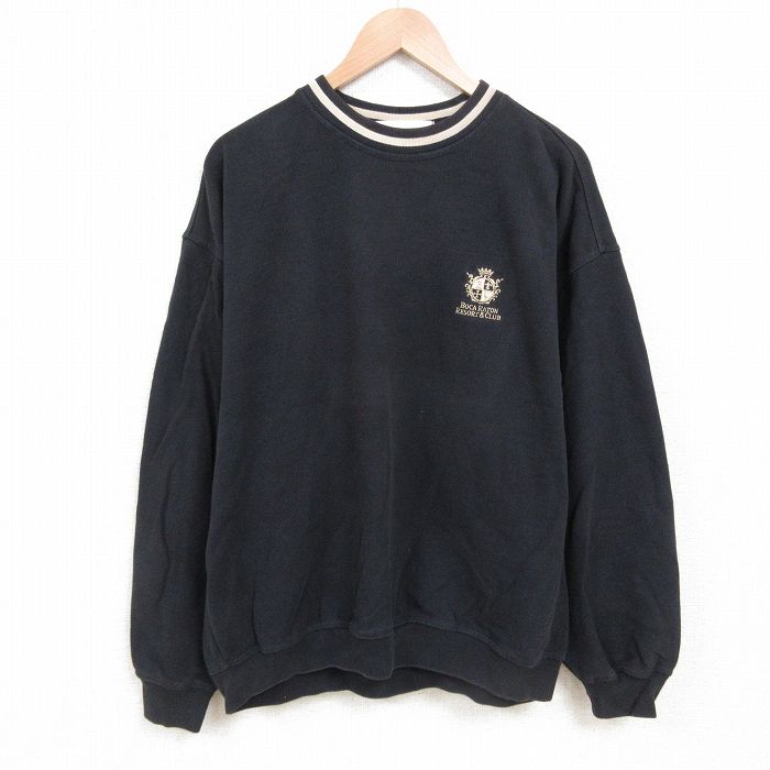 【20%OFF】XL★古着 長袖 スウェット メンズ ボカラトン 鹿の子 大きいサイズ クルーネック 黒 ブラック 25jun04 中古 スエット トレーナー トップス