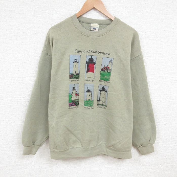 XL★古着 リー Lee 長袖 スウェット メンズ 00年代 00s 灯台 クルーネック 薄緑 グリーン 25jun04 中古 スエット トレーナー トップス