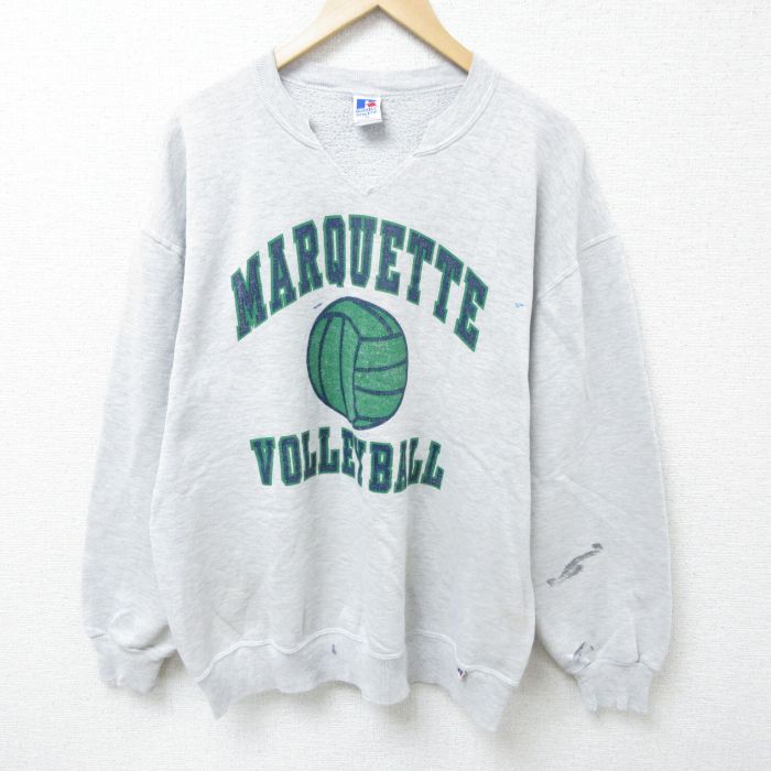 【20%OFF】XL★古着 ラッセル 長袖 スウェット メンズ 90年代 90s バレーボール Vネック USA製 グレー 霜降り 25jun03 中古 スエット トレーナー トップス