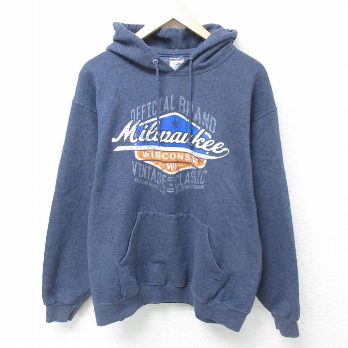 L★古着 ジャージーズ 長袖 スウェット パーカー メンズ 00年代 00s ミルウォーキー 紺 ネイビー 霜降り 25jun03 中古 スエット トレーナー トップス