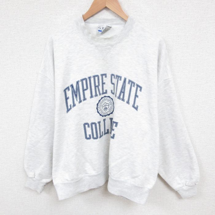 XL★古着 長袖 スウェット メンズ 90年代 90s EMPIRE カレッジ 大きいサイズ クルーネック USA製 薄グレー 霜降り 25jun03 中古 スエット トレーナー トップス
