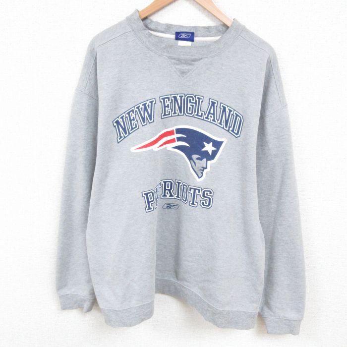 XL★古着 リーボック REEBOK 長袖 スウェット メンズ 00年代 00s NFL ニューイングランドペイトリオッツ 大きいサイズ クルーネック グレー 霜降り アメフト スーパーボウル 25jun03 中古 スエット トレーナー トップス