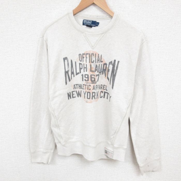 L★古着 ラルフローレン Ralph Lauren 長袖 ブランド スウェット メンズ 90年代 90s クルーネック ベージュ カーキ 霜降り 25jun03 中古 スエット トレーナー トップス