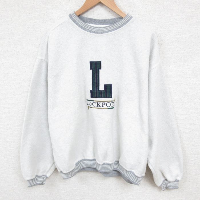 XL★古着 長袖 スウェット メンズ 90年代 90s L 表起毛 クルーネック 薄グレー 霜降り 25jun03 中古 スエット トレーナー トップス