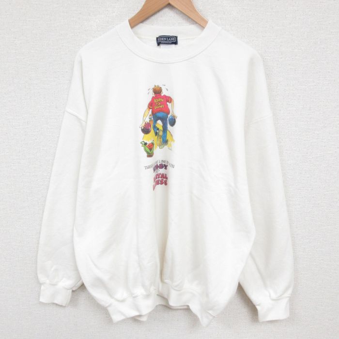 【50%OFF】XL★古着 長袖 スウェット メンズ 00年代 00s ボウリング 大きいサイズ クルーネック 白 ホワイト 25jun03 中古 スエット トレーナー トップス