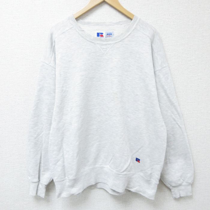 XL★古着 ラッセル 長袖 スウェット メンズ 90年代 90s 無地 クルーネック USA製 薄グレー 霜降り 【spe】 25may30 中古 スエット トレーナー トップス