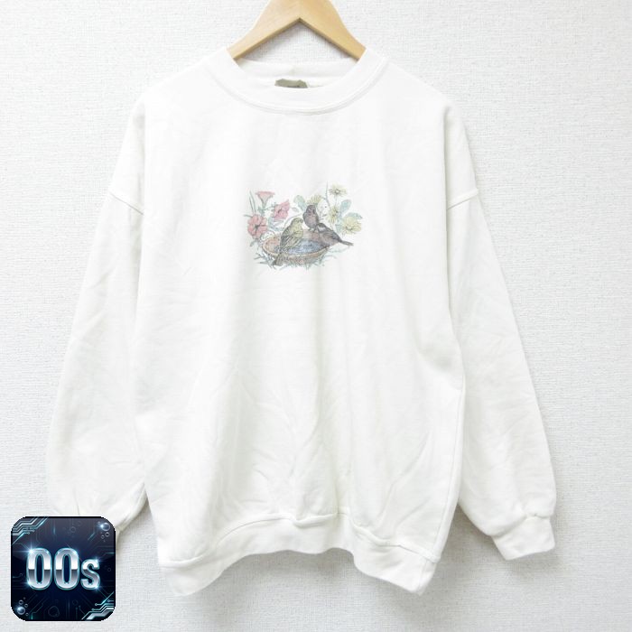 00s 長袖スウェット 鳥 ホワイト XL | 古着