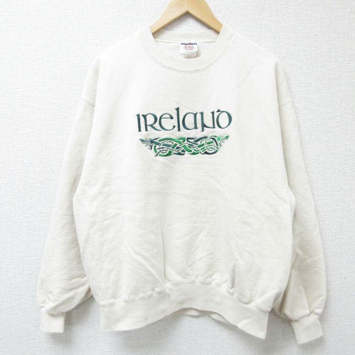 ジャージーズ 00s 長袖スウェット アイルランド刺繍 ベージュ L | 古着