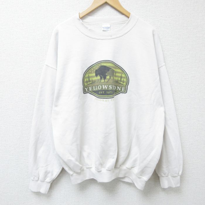 XL★古着 長袖 スウェット メンズ 00年代 00s イエローストーン 大きいサイズ クルーネック 白 ホワイト 25may30 中古 スエット トレーナー トップス