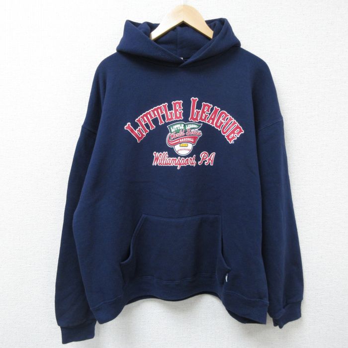 【50%OFF】XL★古着 ラッセル 長袖 スウェット パーカー メンズ 00年代 00s リトルリーグ 大きいサイズ 紺 ネイビー 25may30 中古 スエット トレーナー トップス