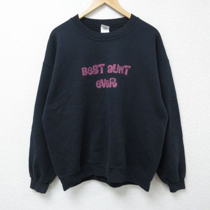 【20%OFF】L★古着 長袖 スウェット メンズ 00年代 00s BeST クルーネック 黒 ブラック 25may30 中古 スエット トレーナー トップス