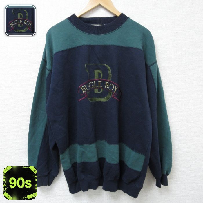 ビューグルボーイ 90s 長袖スウェット ビッグロゴ刺繍 ネイビー XL | 古着