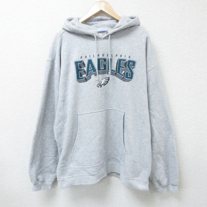 XL★古着 リーボック REEBOK 長袖 スウェット パーカー メンズ 00年代 00s NFL フィラデルフィアイーグルス 大きいサイズ 薄グレー 霜降り アメフト スーパーボウル 25may30 中古 スエット トレーナー トップス