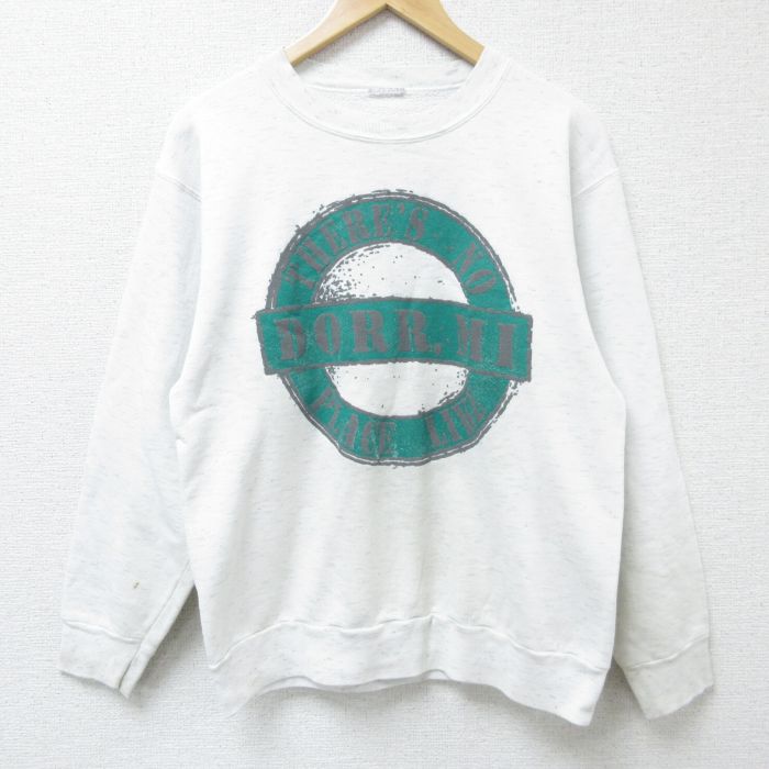 【50%OFF】M★古着 長袖 スウェット メンズ 00年代 00s DORR クルーネック 白 ホワイト 霜降り 25may30 中古 スエット トレーナー トップス