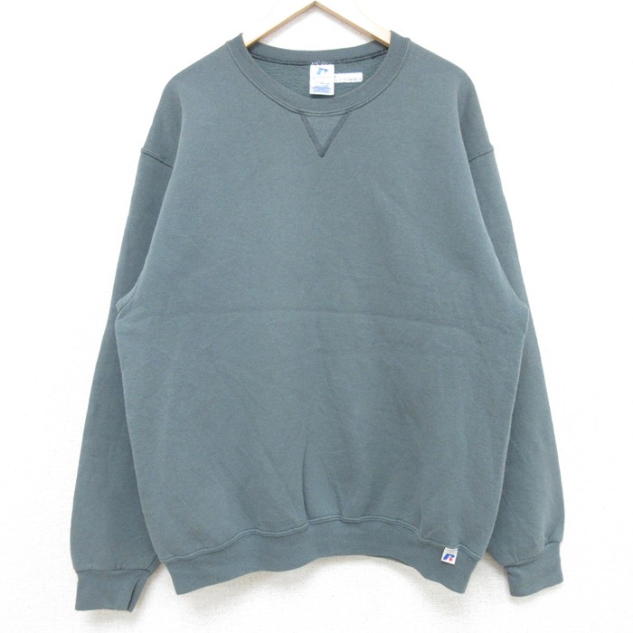 【20%OFF】L★古着 ラッセル 長袖 スウェット メンズ 00年代 00s 無地 クルーネック 薄緑 グリーン 【spe】 25may31 中古 スエット トレーナー トップス
