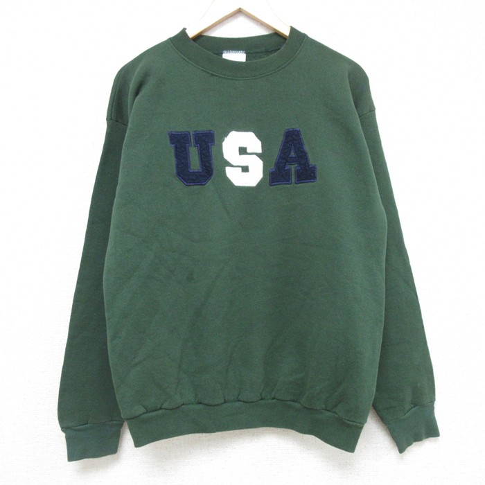 M★古着 TULTEX 長袖 スウェット メンズ USAロゴ クルーネック USA製 緑 グリーン 25may31 中古 スエット トレーナー トップス