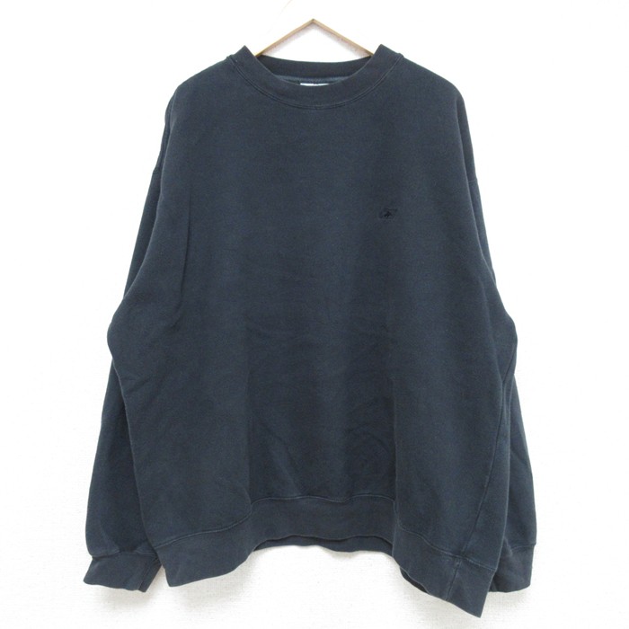 【50%OFF】XL★古着 リーボック REEBOK 長袖 スウェット メンズ 00年代 00s ワンポイントロゴ 大きいサイズ クルーネック 黒 ブラック 25may31 中古 スエット トレーナー トップス