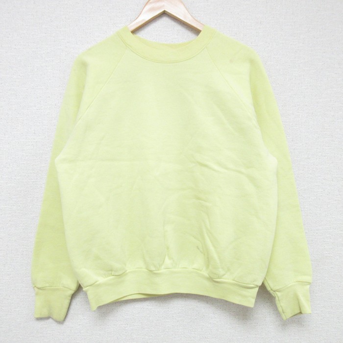 L★古着 フルーツオブザルーム 長袖 スウェット メンズ 90年代 90s ラグラン クルーネック USA製 薄黄 イエロー 25may31 中古 スエット トレーナー トップス