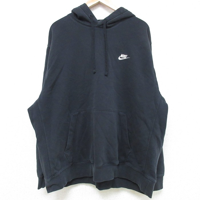 XL★古着 ナイキ NIKE 長袖 スウェット パーカー メンズ ワンポイントロゴ 大きいサイズ 黒 ブラック 25may31 中古 スエット トレーナー トップス
