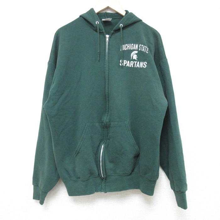 【20%OFF】XL★古着 ジャージーズ 長袖 ブランド フルジップ スウェット パーカー メンズ 00年代 00s ミシガン 緑 グリーン 25may31 中古 スエット トレーナー トップス