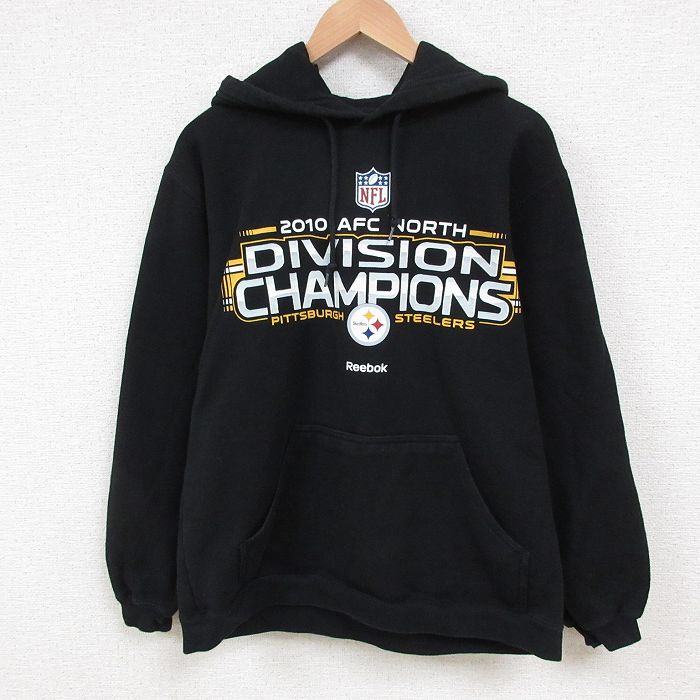 L★古着 リーボック REEBOK 長袖 スウェット パーカー メンズ NFL ピッツバーグ 黒 ブラック アメフト スーパーボウル 25jun02 中古 スエット トレーナー トップス