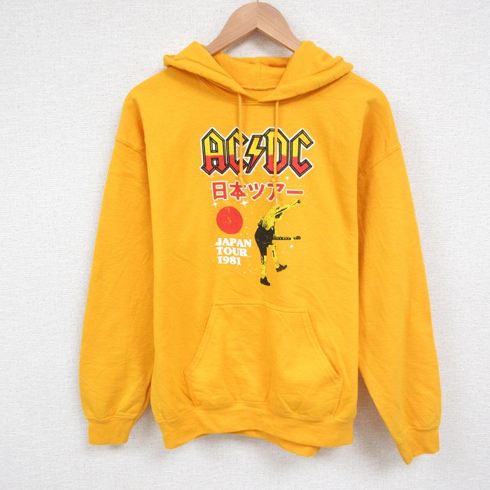 M★古着 長袖 ロック バンド スウェット パーカー メンズ AC/DC 黄 イエロー 【spe】 25jun02 中古 スエット トレーナー トップス