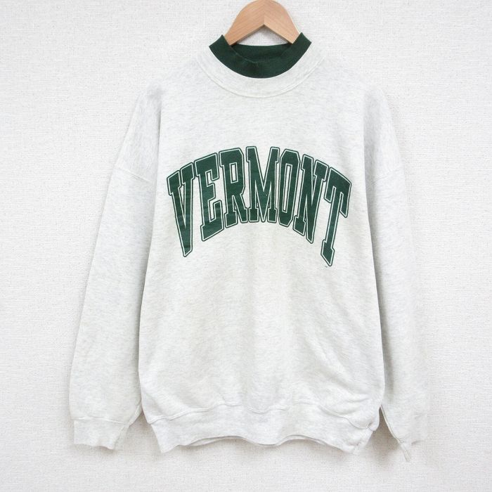 XL★古着 長袖 スウェット メンズ 90年代 90s バーモント 大きいサイズ モックネック ハイネック USA製 薄グレー 霜降り 25jun02 中古 スエット トレーナー トップス