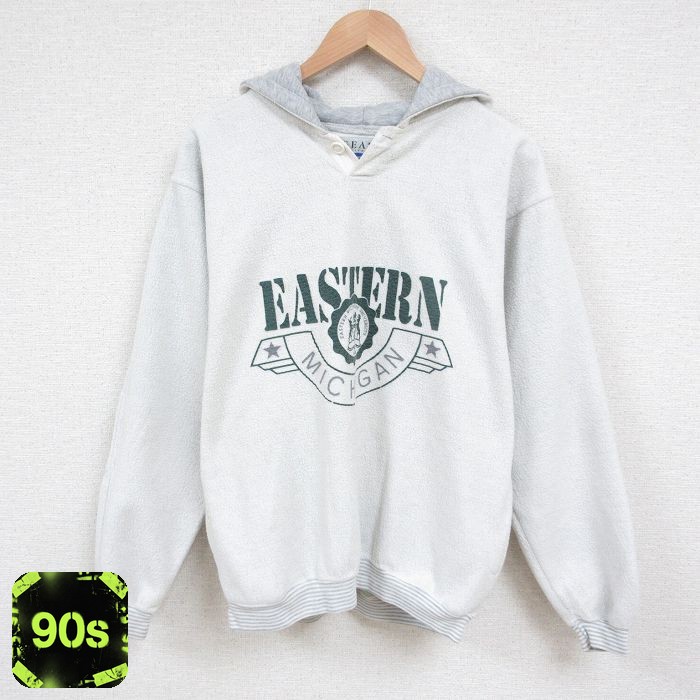 90s 長袖スウェットパーカー ミシガン ホワイト L | 古着