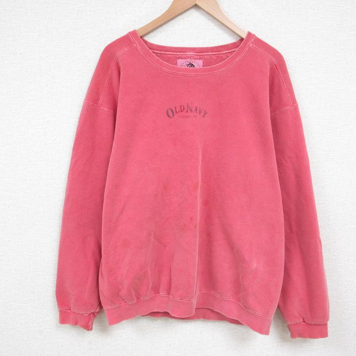XL★古着 長袖 スウェット メンズ 00年代 00s オールドネイビー クルーネック ピンク 25jun02 中古 スエット トレーナー トップス