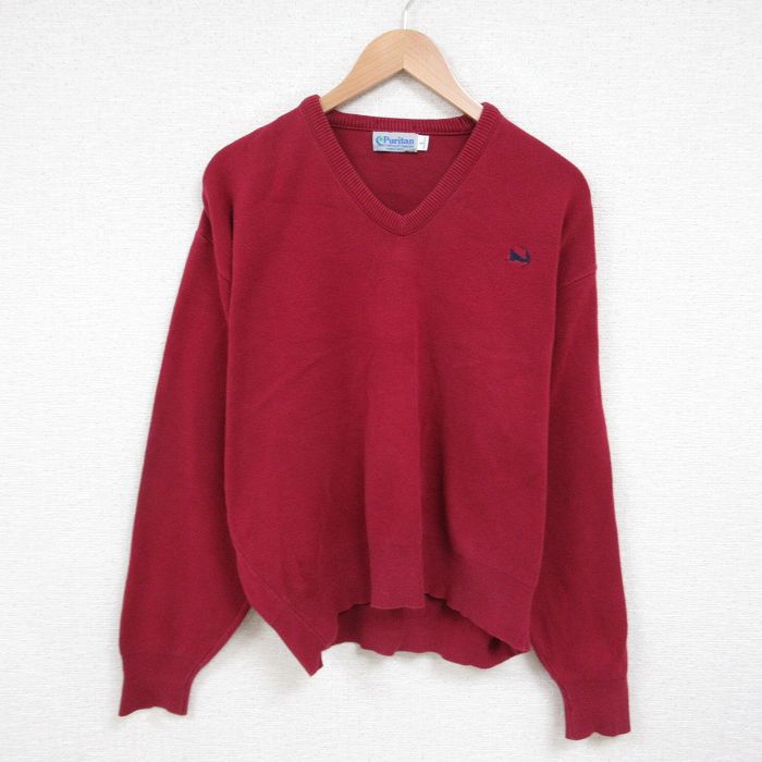 XL★古着 ピューリタン 長袖 トップス メンズ 90年代 90s 大きいサイズ Vネック USA製 エンジ 25jun02 中古 スエット トレーナー