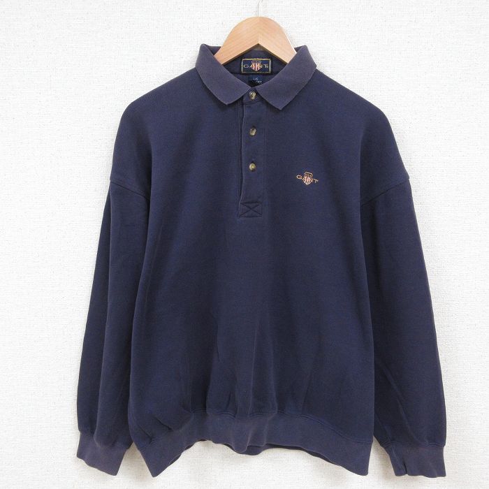 XL★古着 GANT 長袖 トップス メンズ 90年代 90s コットン 襟付き 紺 ネイビー 25jun02 中古 スエット トレーナー