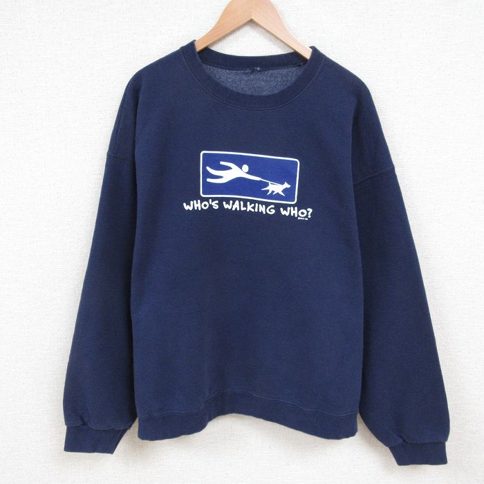 【50%OFF】XL★古着 長袖 スウェット メンズ whos 大きいサイズ クルーネック 紺 ネイビー 25jun02 中古 スエット トレーナー トップス
