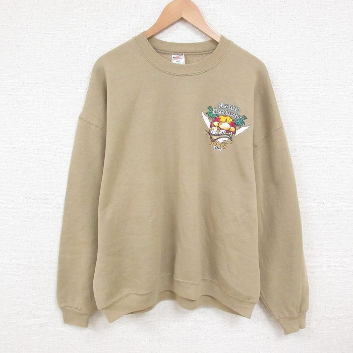 XL★古着 ジャージーズ 長袖 スウェット メンズ 00年代 00s Creater 大きいサイズ クルーネック 濃ベージュ カーキ 25jun02 中古 スエット トレーナー トップス