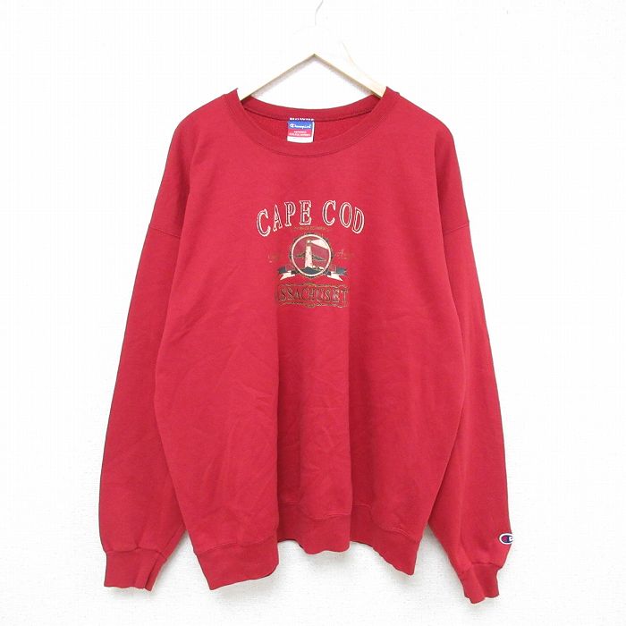XL★古着 チャンピオン champion 長袖 スウェット メンズ 00年代 00s ケープコッド 大きいサイズ クルーネック 赤 レッド 25jun04 中古 スエット トレーナー トップス